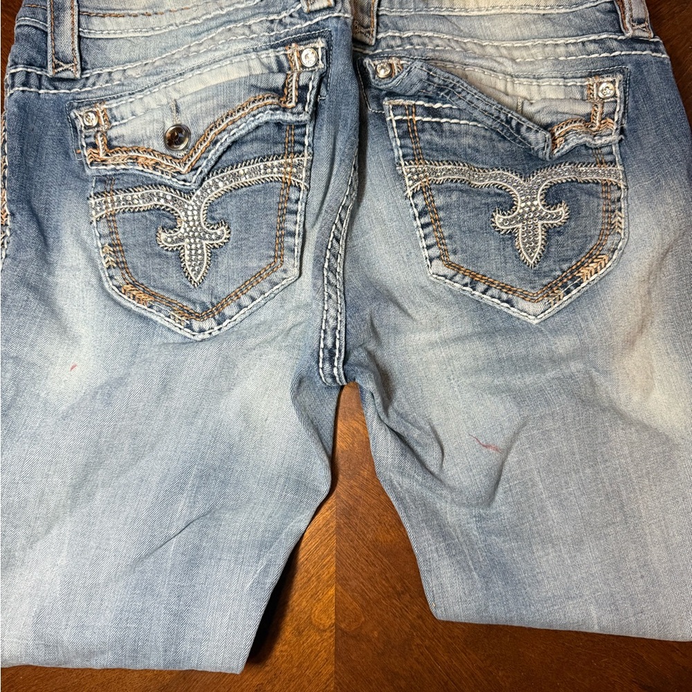 Rock Revival Light Blue Capri with Orange Stitching